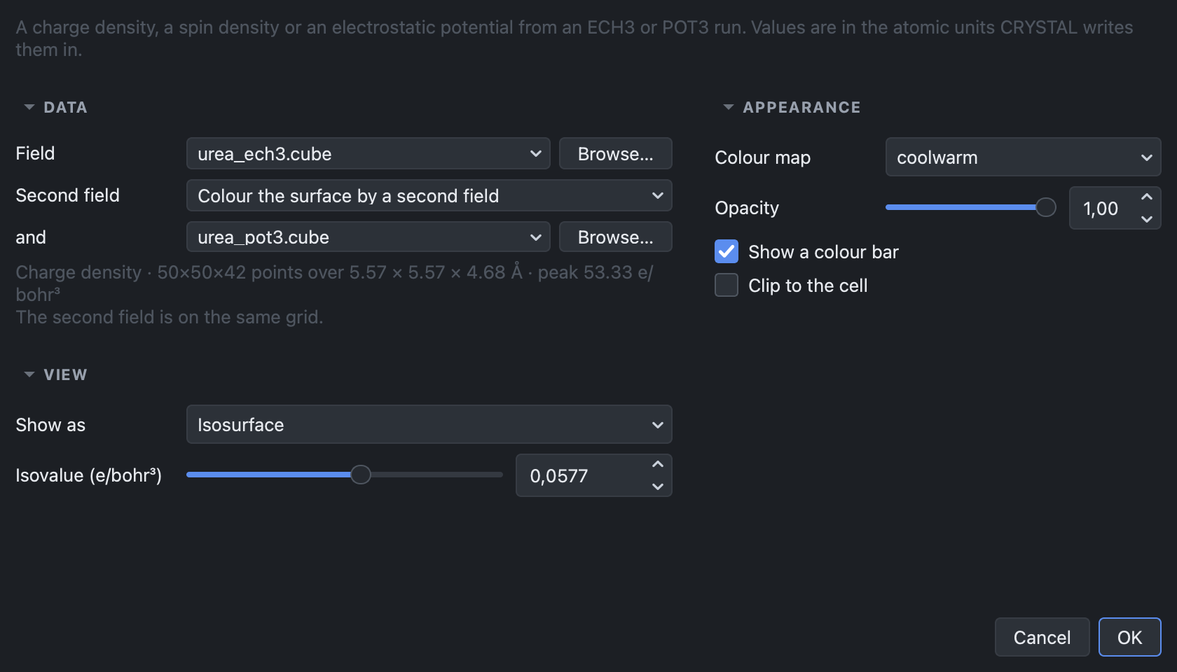 The electron density and potential dialog