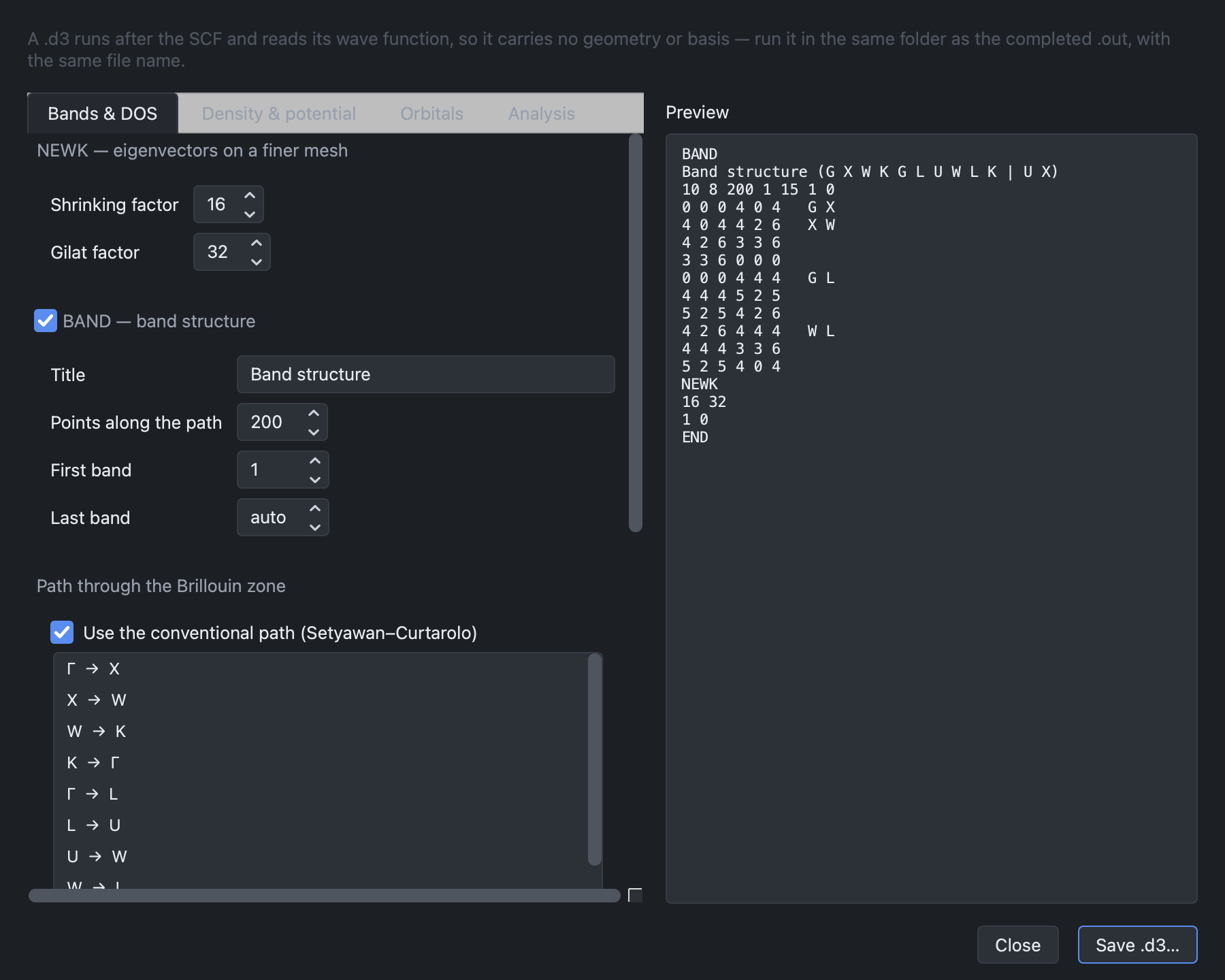 The PROPERTIES input builder